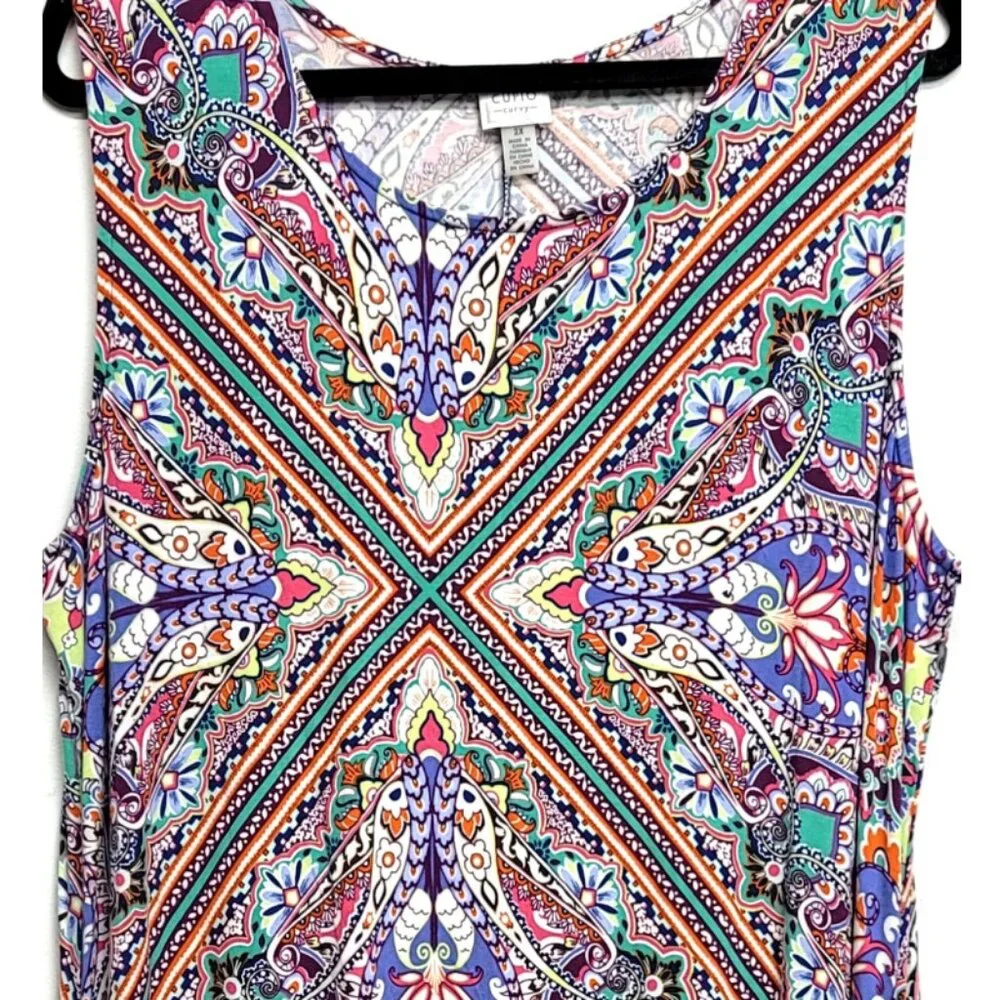 Cupio Curvy Multi Color Paisley Floral Tank Swing Dress 2X
